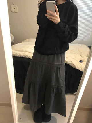Layered See-through Banded Voluminous Tiered Long Skirt