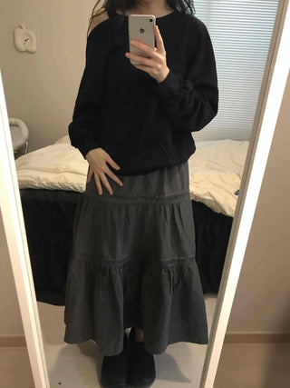 Layered See-through Banded Voluminous Tiered Long Skirt