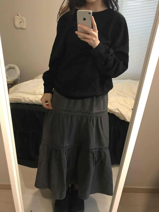 Layered See-through Banded Voluminous Tiered Long Skirt