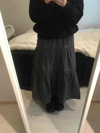 Layered See-through Banded Voluminous Tiered Long Skirt
