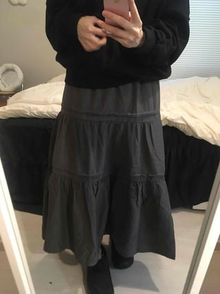 Layered See-through Banded Voluminous Tiered Long Skirt