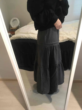 Layered See-through Banded Voluminous Tiered Long Skirt
