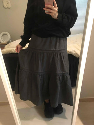 Layered See-through Banded Voluminous Tiered Long Skirt