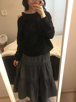 Layered See-through Banded Voluminous Tiered Long Skirt