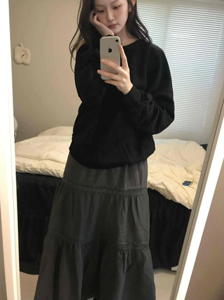 Layered See-through Banded Voluminous Tiered Long Skirt