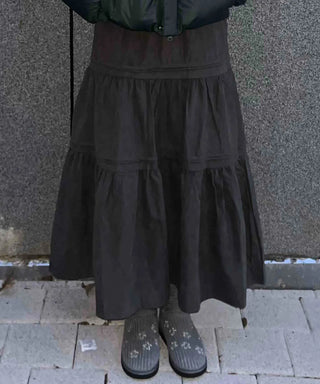 Layered See-through Banded Voluminous Tiered Long Skirt