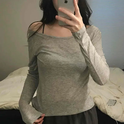Thumbhole Square Neck Modal Slim Long Sleeve Tee