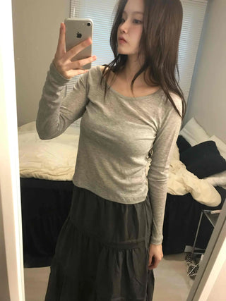 Thumbhole Square Neck Modal Slim Long Sleeve Tee