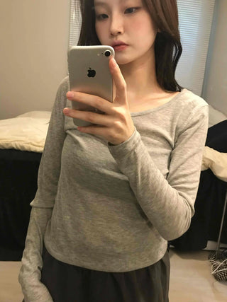 Thumbhole Square Neck Modal Slim Long Sleeve Tee