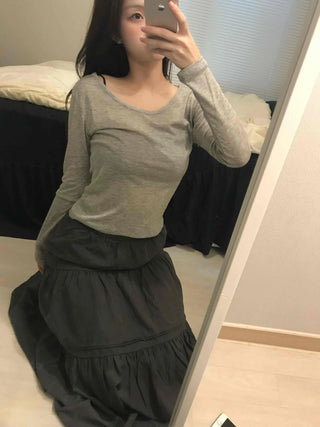 Thumbhole Square Neck Modal Slim Long Sleeve Tee