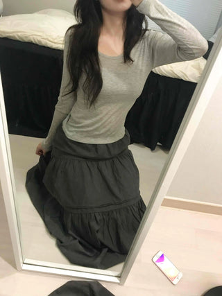 Thumbhole Square Neck Modal Slim Long Sleeve Tee