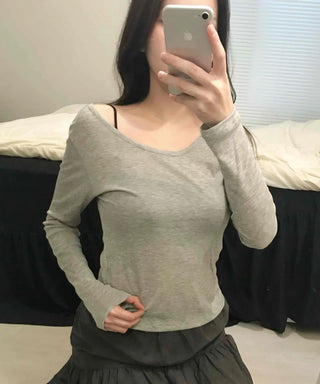 Thumbhole Square Neck Modal Slim Long Sleeve Tee