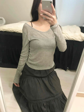 Thumbhole Square Neck Modal Slim Long Sleeve Tee