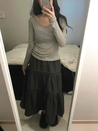 Thumbhole Square Neck Modal Slim Long Sleeve Tee