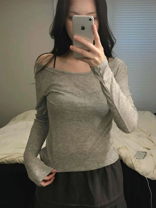 Thumbhole Square Neck Modal Slim Long Sleeve Tee