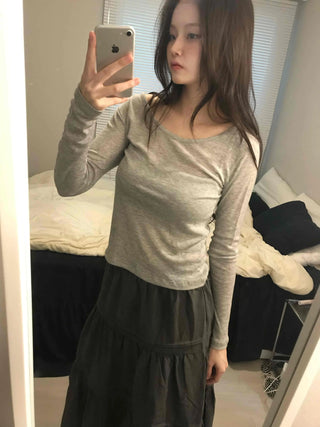 Thumbhole Square Neck Modal Slim Long Sleeve Tee