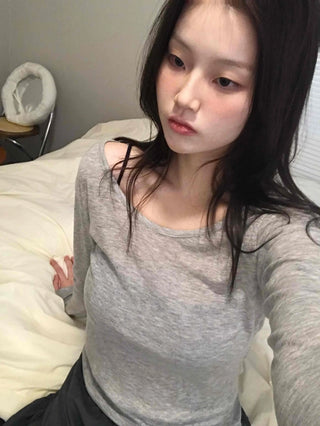 Thumbhole Square Neck Modal Slim Long Sleeve Tee