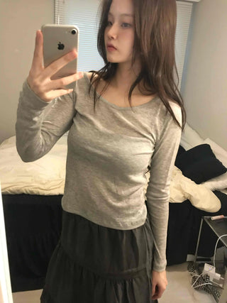 Thumbhole Square Neck Modal Slim Long Sleeve Tee