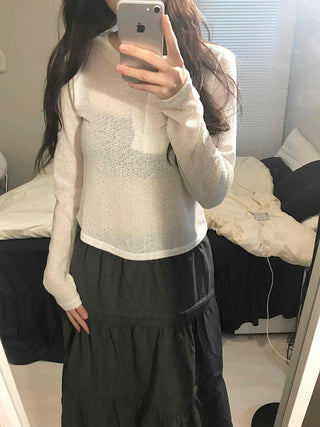 Cozy Fleece Half Button Round Neck Long Sleeve T-shirt