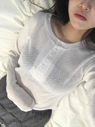 Cozy Fleece Half Button Round Neck Long Sleeve T-shirt