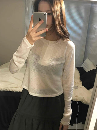 Cozy Fleece Half Button Round Neck Long Sleeve T-shirt