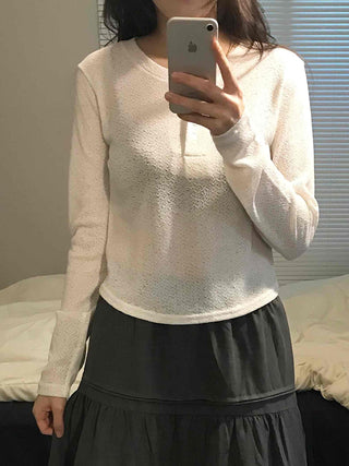 Cozy Fleece Half Button Round Neck Long Sleeve T-shirt