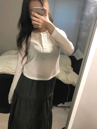 Cozy Fleece Half Button Round Neck Long Sleeve T-shirt