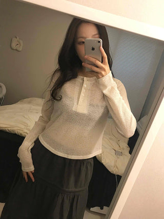 Cozy Fleece Half Button Round Neck Long Sleeve T-shirt