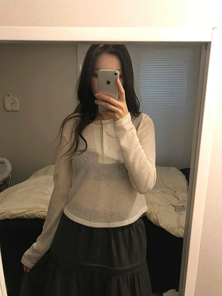 Cozy Fleece Half Button Round Neck Long Sleeve T-shirt