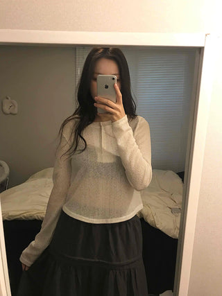 Cozy Fleece Half Button Round Neck Long Sleeve T-shirt