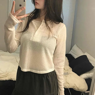 Cozy Fleece Half Button Round Neck Long Sleeve T-shirt