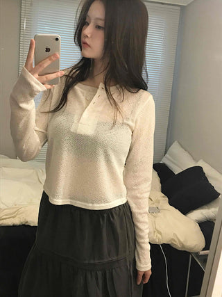 Cozy Fleece Half Button Round Neck Long Sleeve T-shirt