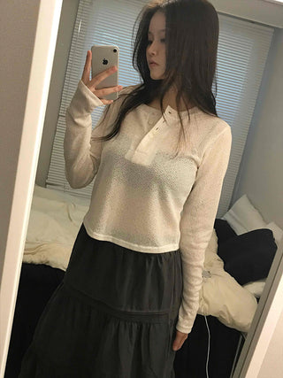 Cozy Fleece Half Button Round Neck Long Sleeve T-shirt