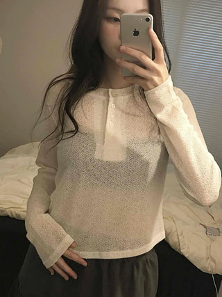Cozy Fleece Half Button Round Neck Long Sleeve T-shirt