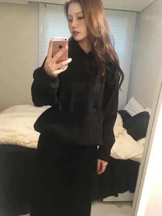 Ribbed Layered Loose Fit Knit Hoodie