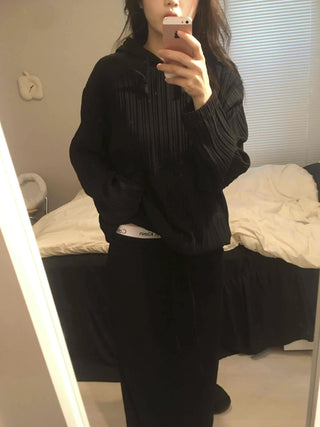 Ribbed Layered Loose Fit Knit Hoodie