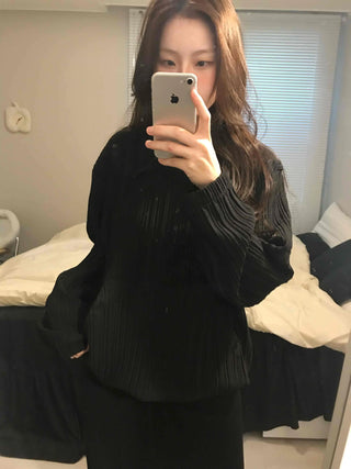 Ribbed Layered Loose Fit Knit Hoodie