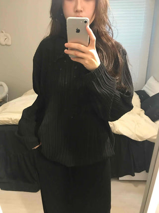 Ribbed Layered Loose Fit Knit Hoodie