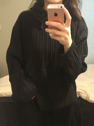 Ribbed Layered Loose Fit Knit Hoodie