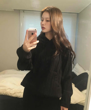 Ribbed Layered Loose Fit Knit Hoodie