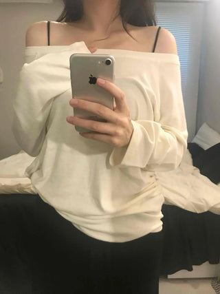 Soft Delicate Fit One-Shoulder Drop Long Sleeve T-shirt