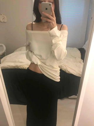 Soft Delicate Fit One-Shoulder Drop Long Sleeve T-shirt
