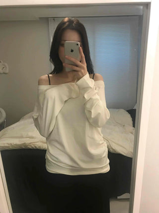 Soft Delicate Fit One-Shoulder Drop Long Sleeve T-shirt