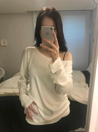 Soft Delicate Fit One-Shoulder Drop Long Sleeve T-shirt