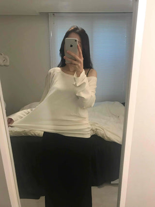 Soft Delicate Fit One-Shoulder Drop Long Sleeve T-shirt
