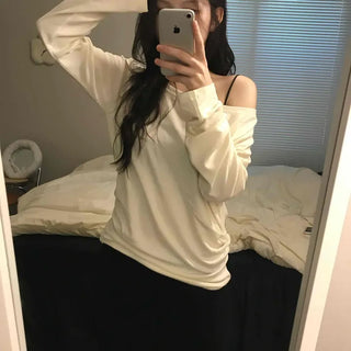 Soft Delicate Fit One-Shoulder Drop Long Sleeve T-shirt