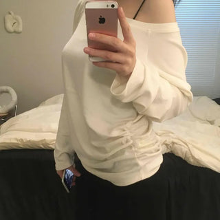 Soft Delicate Fit One-Shoulder Drop Long Sleeve T-shirt