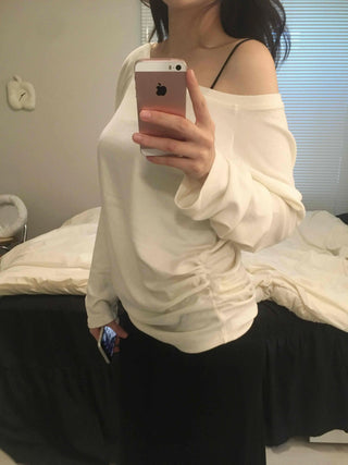 Soft Delicate Fit One-Shoulder Drop Long Sleeve T-shirt