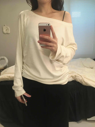 Soft Delicate Fit One-Shoulder Drop Long Sleeve T-shirt