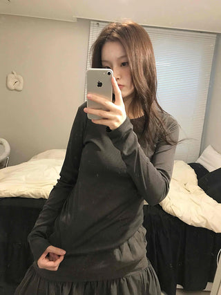 Silky Glossy Slim Fit Round Neck Long Sleeve Tee